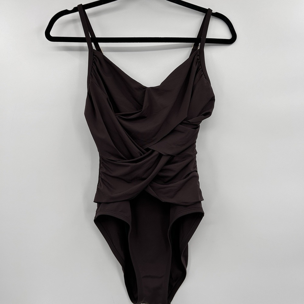 La‎ Blanca Womens One Piece Ruched Swimsuit Size 10 Brown Slimming Beach Swim